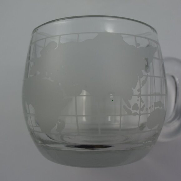 4 Vintage Nescafe Etched Clear Glass World Map Coffee Mugs - Picture 7 of 7